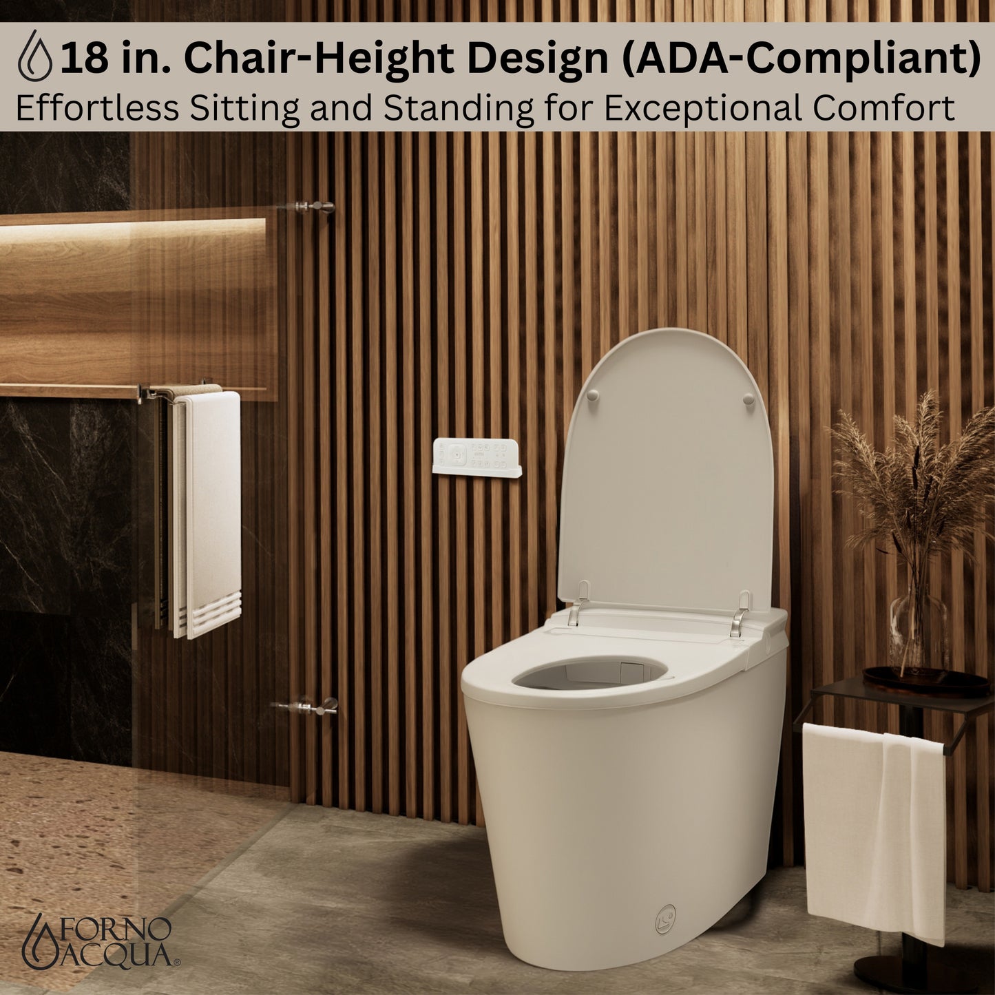 FORNO ACQUA Luxurious Super Smart Toilet. Includes Bidet, Heated Seat, Auto Flush, Auto Lid, Powerful Flush, Ideal for master bathrooms.