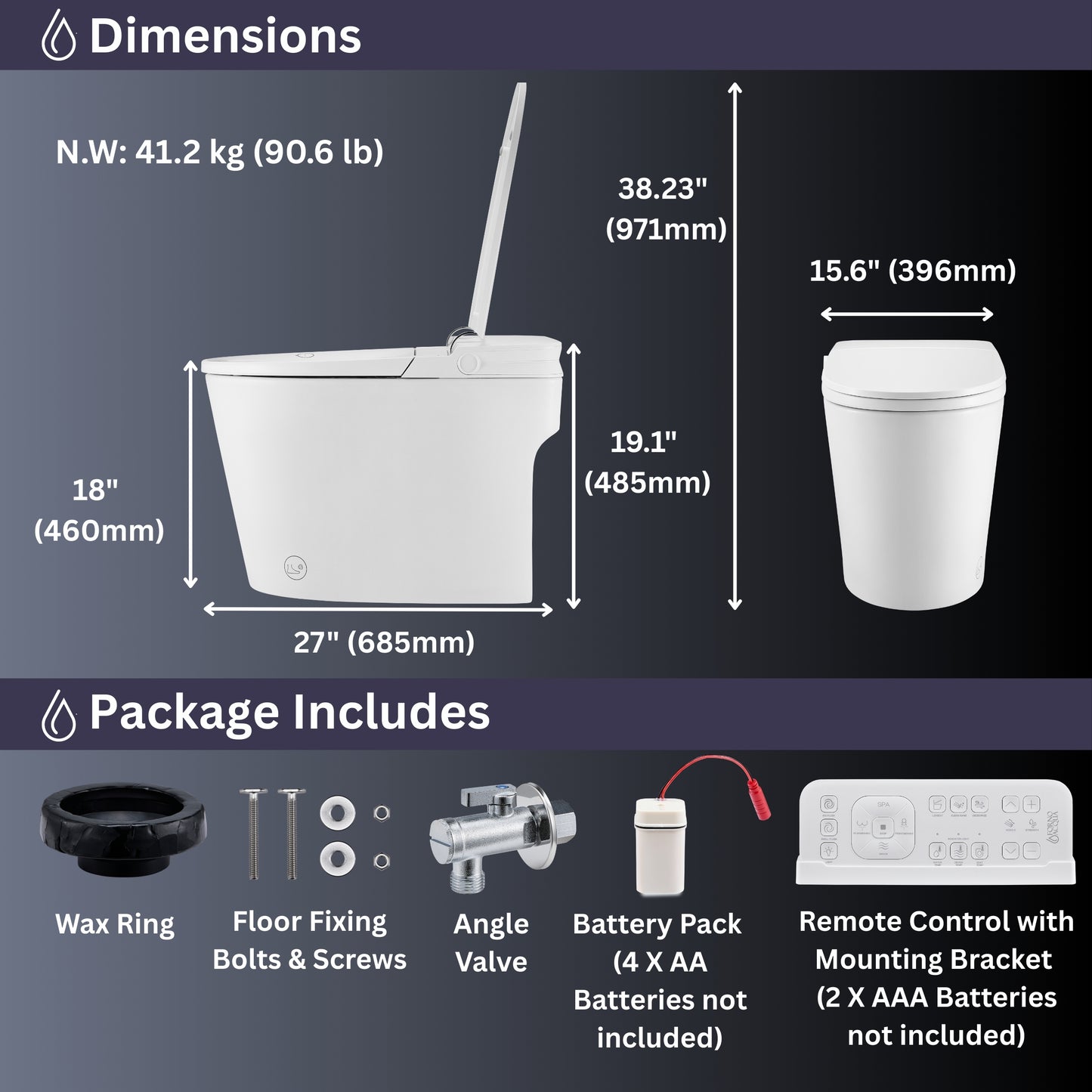FORNO ACQUA Luxurious Super Smart Toilet. Includes Bidet, Heated Seat, Auto Flush, Auto Lid, Powerful Flush, Ideal for master bathrooms.