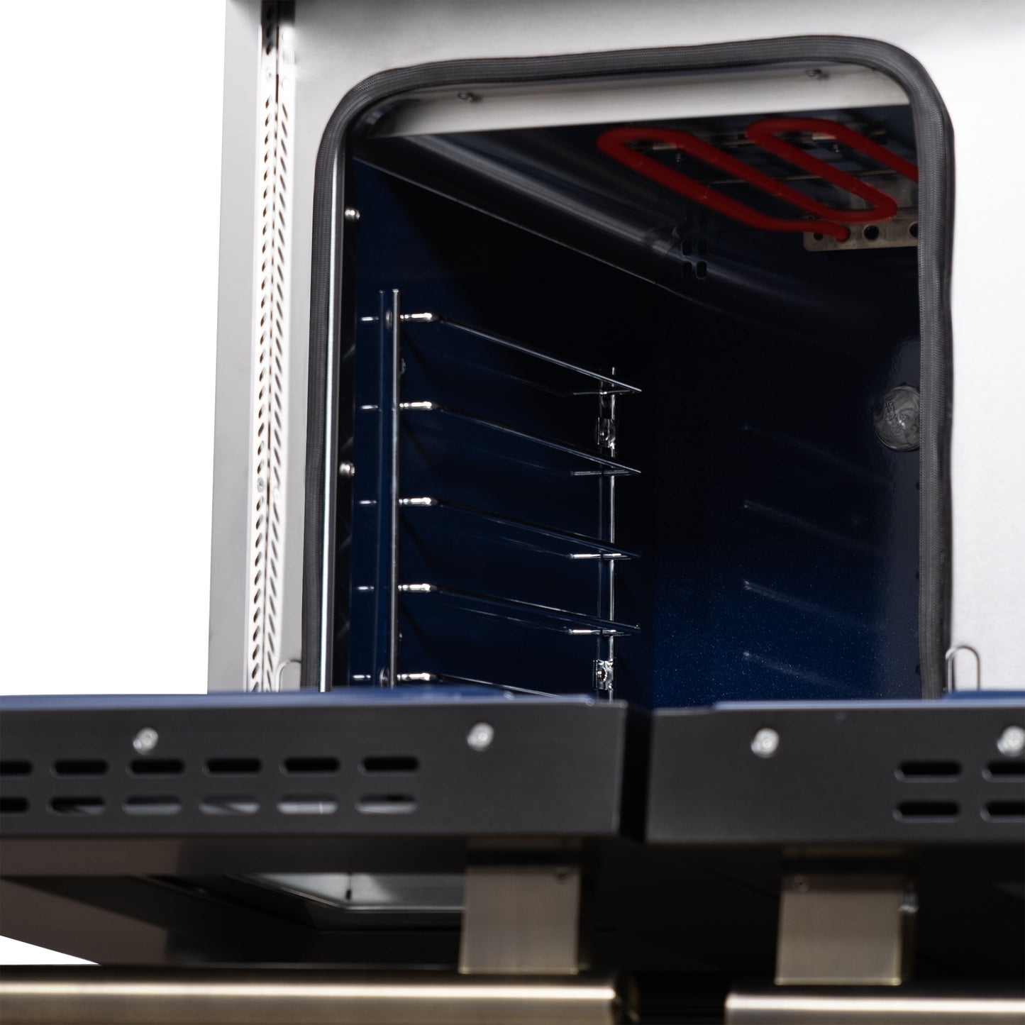 Forno Massimo 48 Inch Freestanding Dual Fuel Range in Black with Antique Brass Accessories, 8 Burners, 6.58 cu. ft. Convection Oven