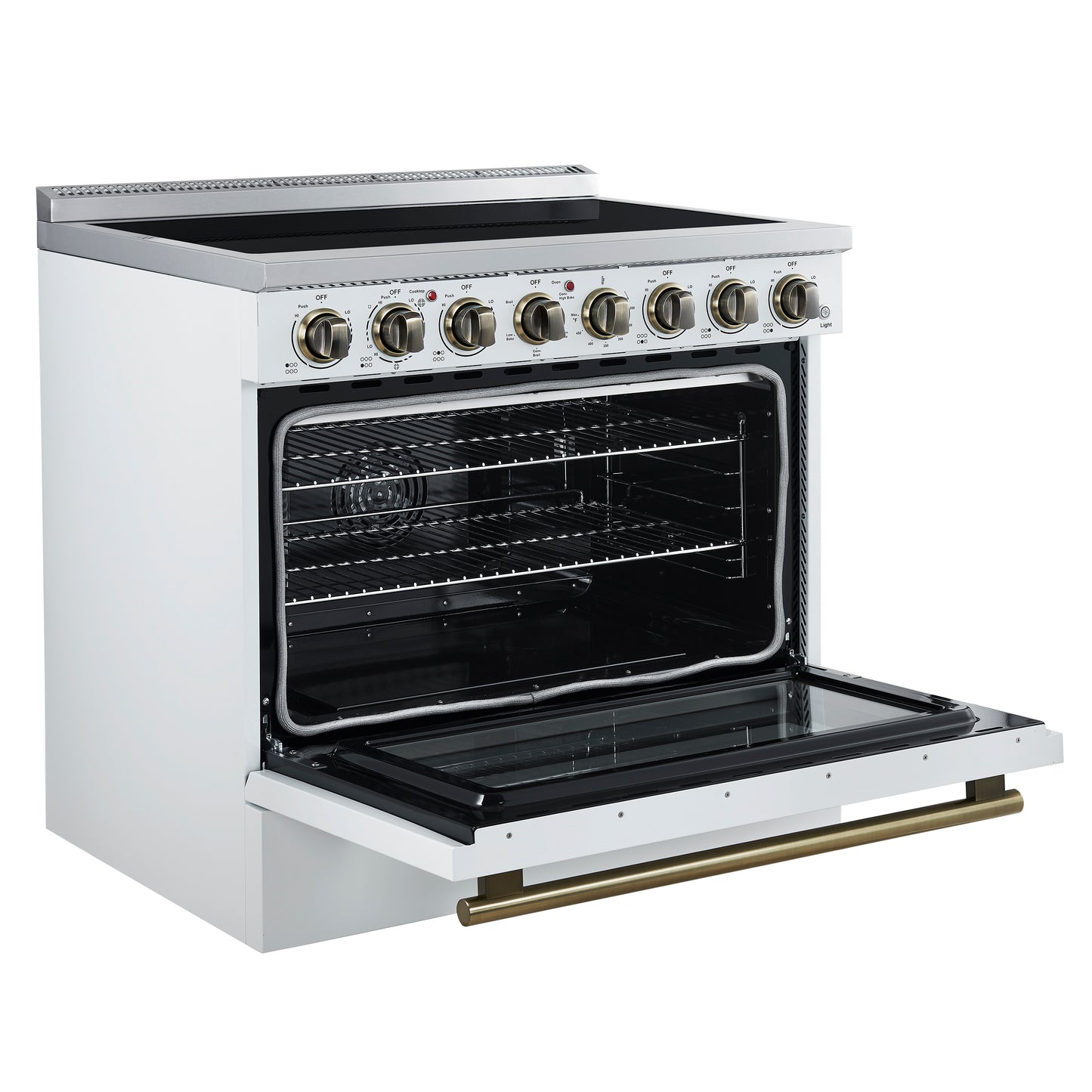 Forno Paolo 36 Inch White Freestanding Electric Range, Stainless Steel, 5.44 cu.ft, True Convection Oven, Energy Efficient