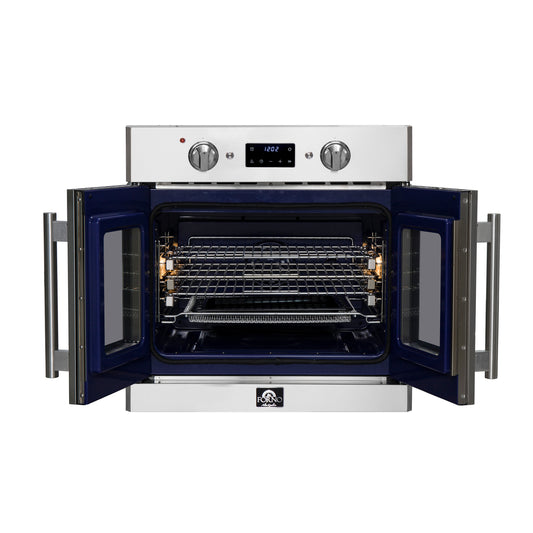 Forno Gallico 30-Inch Electric French Door Wall Oven, Stainless Steel, True Convection, Air Fry, Self-Cleaning