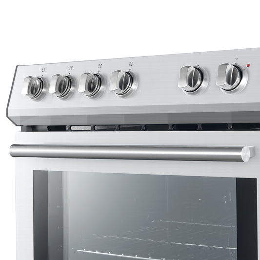 FORNO Premium 3-Piece Kitchen Bundle - Leonardo Espresso 30" Stainless Steel Range, 31" Stainless Steel Bottom Freezer Refrigerator, 24" Stainless Steel Dishwasher - FBDL-007-01CA