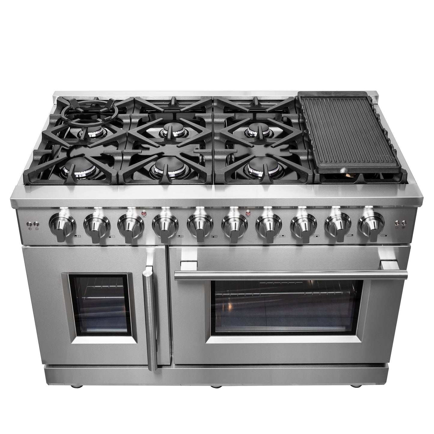 Forno Massimo 48-Inch Freestanding French Door Gas Range, 8 Burners, Convection Oven, Energy Efficient