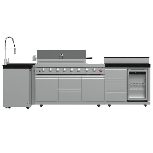 FORNO Bulnes 40-Inch BBQ, 95,000 BTU, 5 Burners, Sear & Rotisserie Infrared with Side Burner, Stainless Steel Outdoor Kitchen with 1.8 cu.ft. Beverage Center & Black Granite Countertops