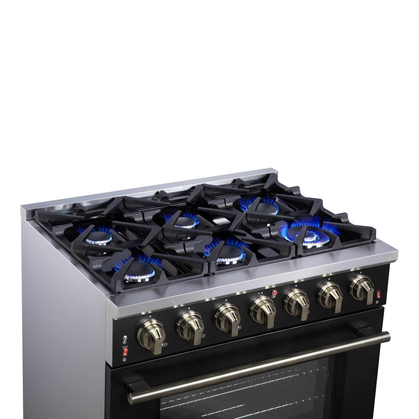 Forno Massimo 36-Inch Black Freestanding Gas Range, 6 Sealed Burners, Convection Oven, Energy Efficient