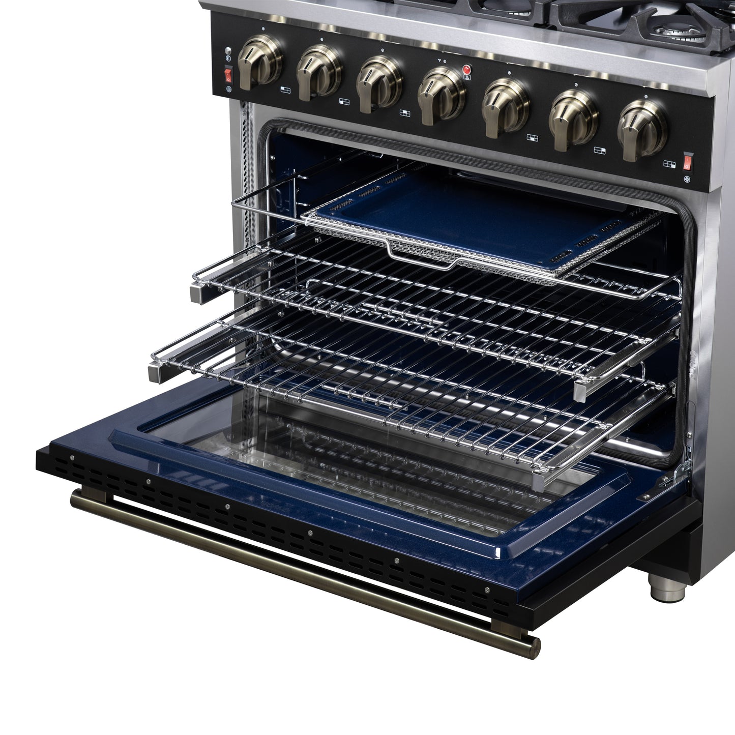 Forno Massimo 36-Inch Black Freestanding Gas Range, 6 Sealed Burners, Convection Oven, Energy Efficient