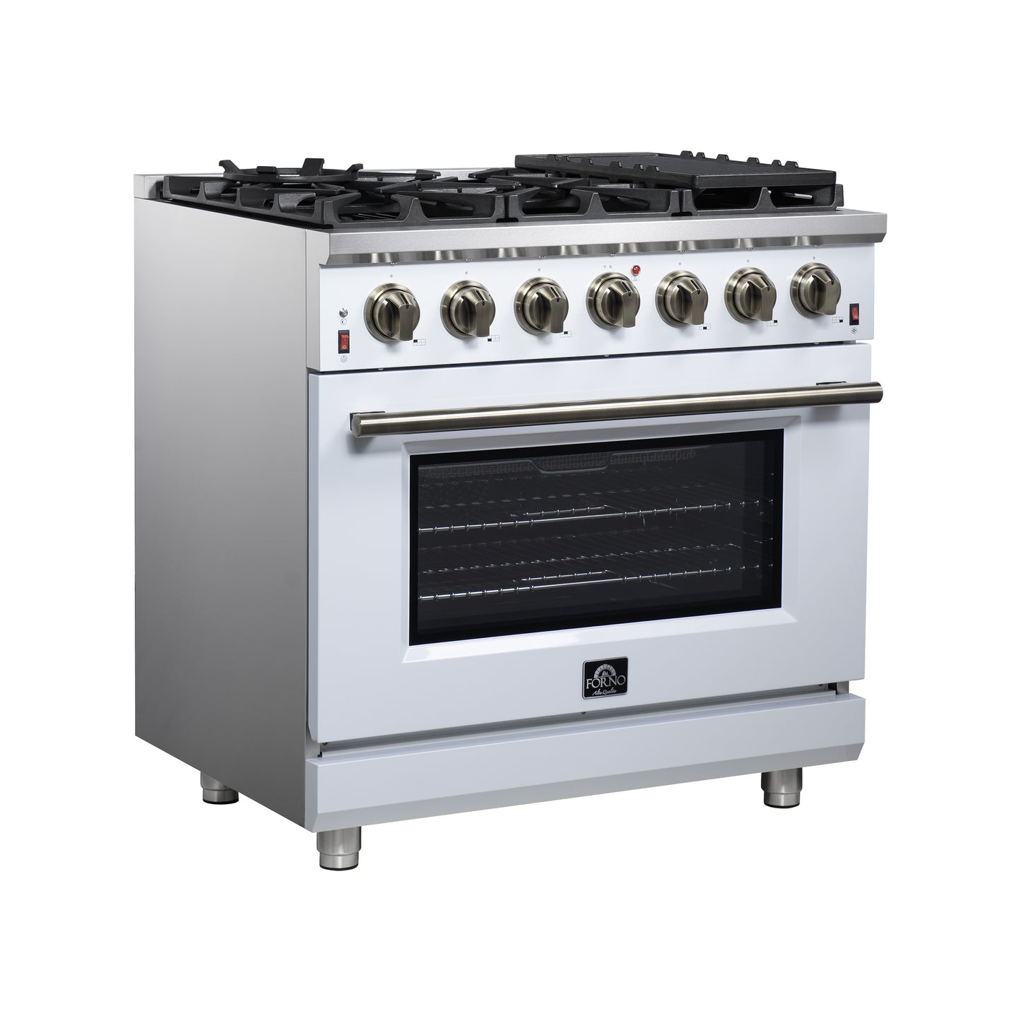 Forno Massimo 36-Inch White Freestanding Gas Range, 6 Sealed Burners, Convection Oven, Energy Efficient