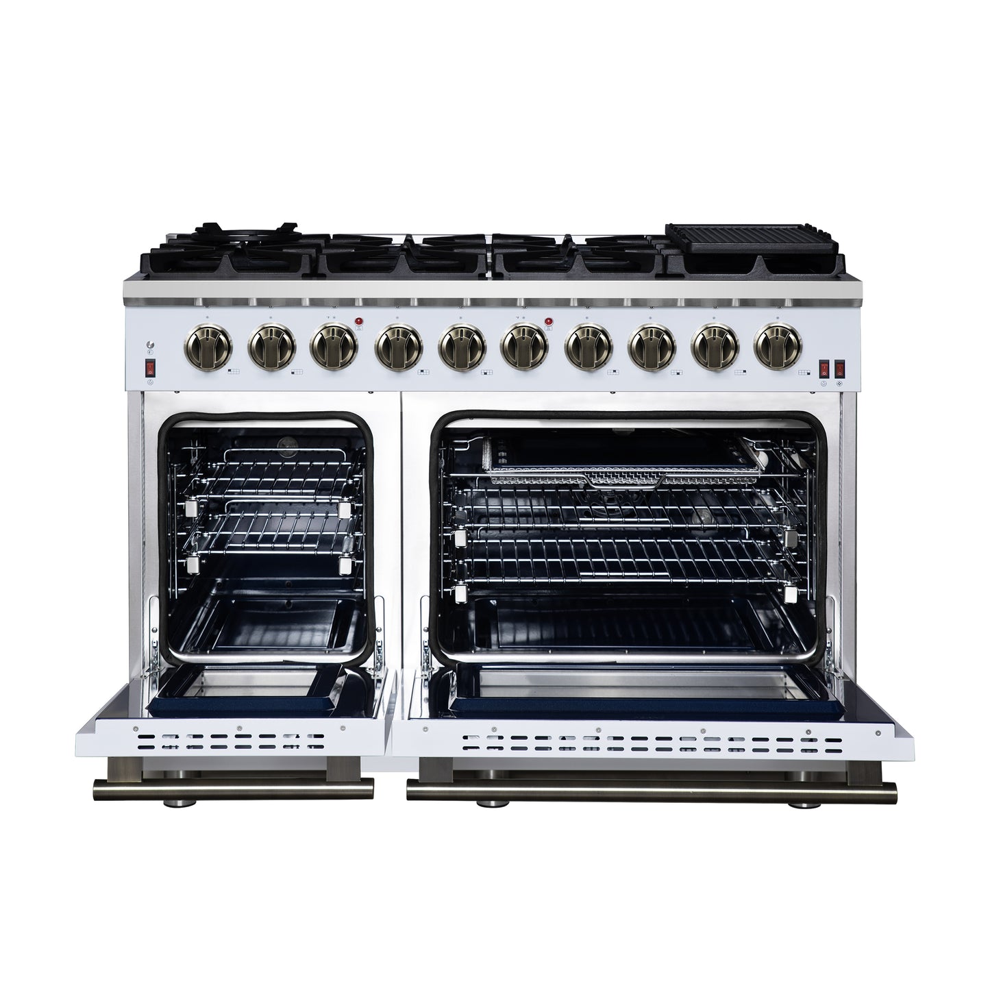 Forno Massimo 48-Inch White Freestanding Gas Range, 8 Burners, True Convection Oven