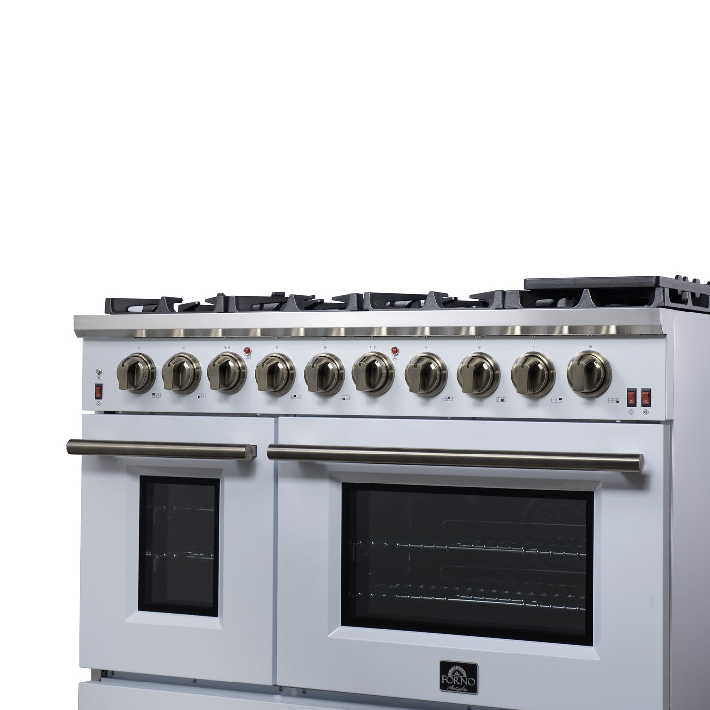 Forno Massimo 48-Inch White Freestanding Gas Range, 8 Burners, True Convection Oven