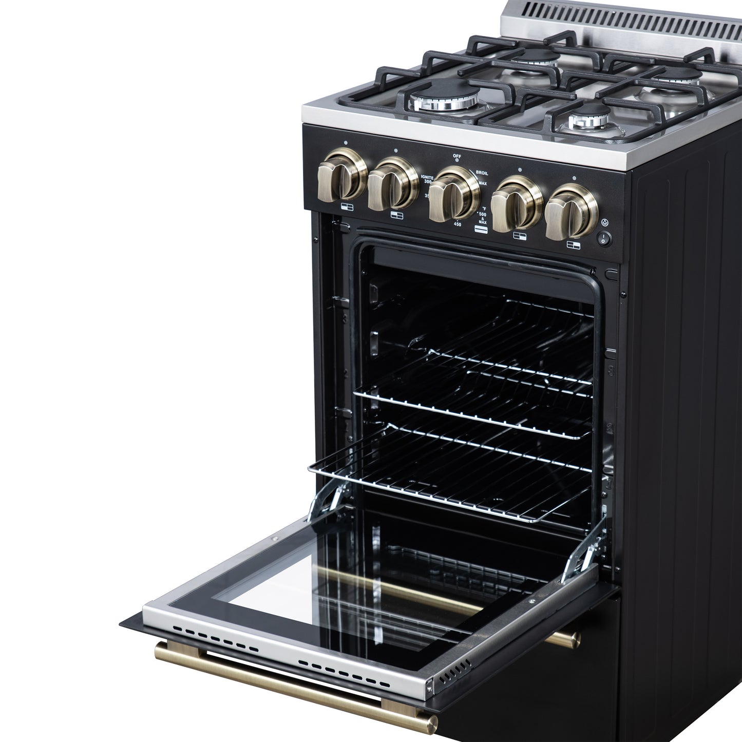 Forno Lamazze 20 Inch Freestanding Gas Range in Black, Compact Design