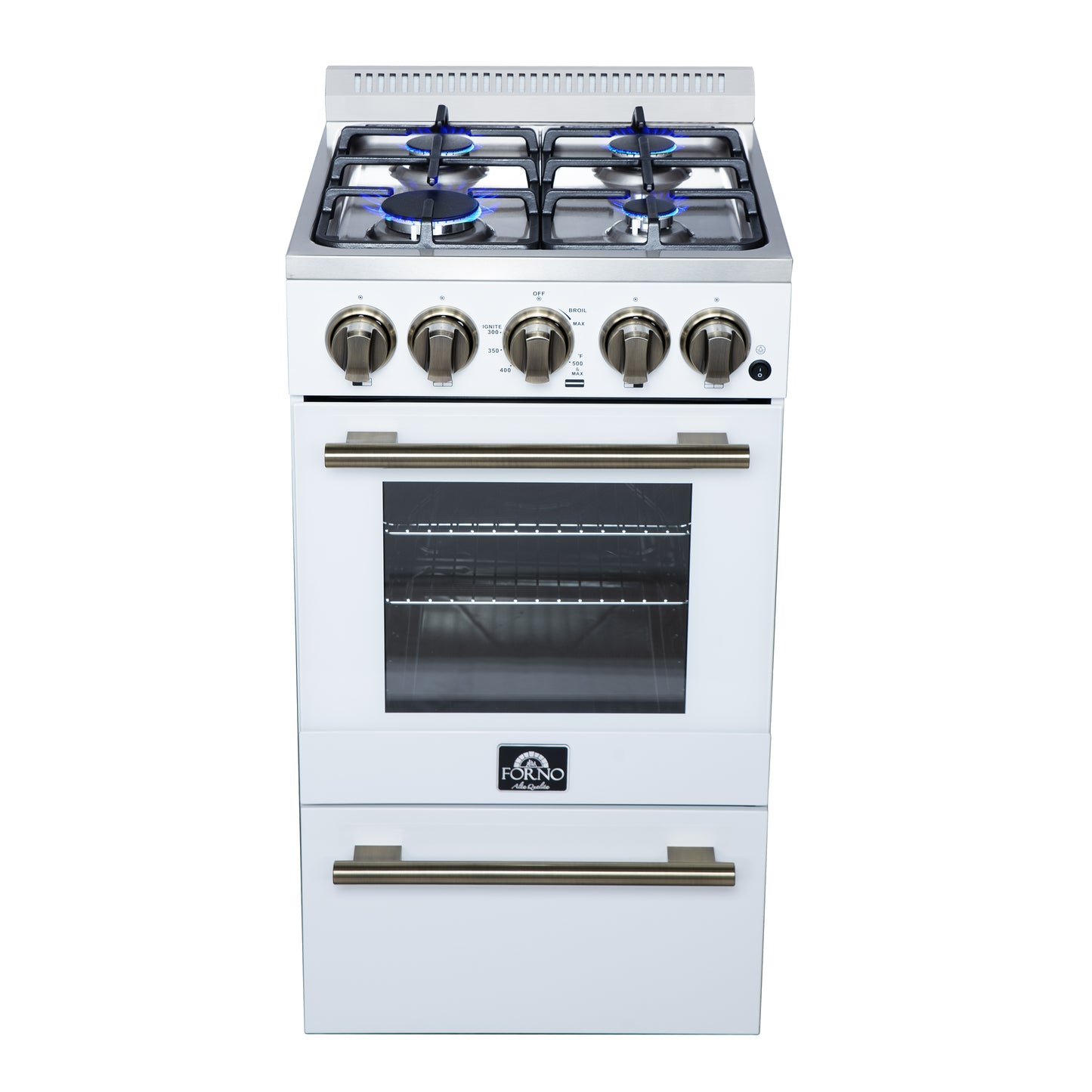 Forno Lamazze 20 Inch Freestanding Gas Range in White, Compact Design