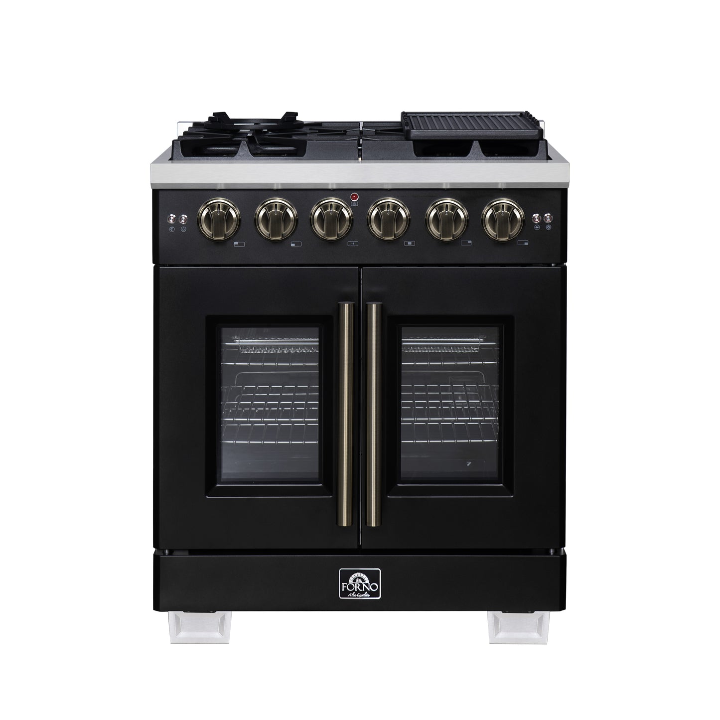 Forno Capriasca 30-Inch Freestanding French Door Gas Range, 4 Burners, Convection Oven, Energy Efficient