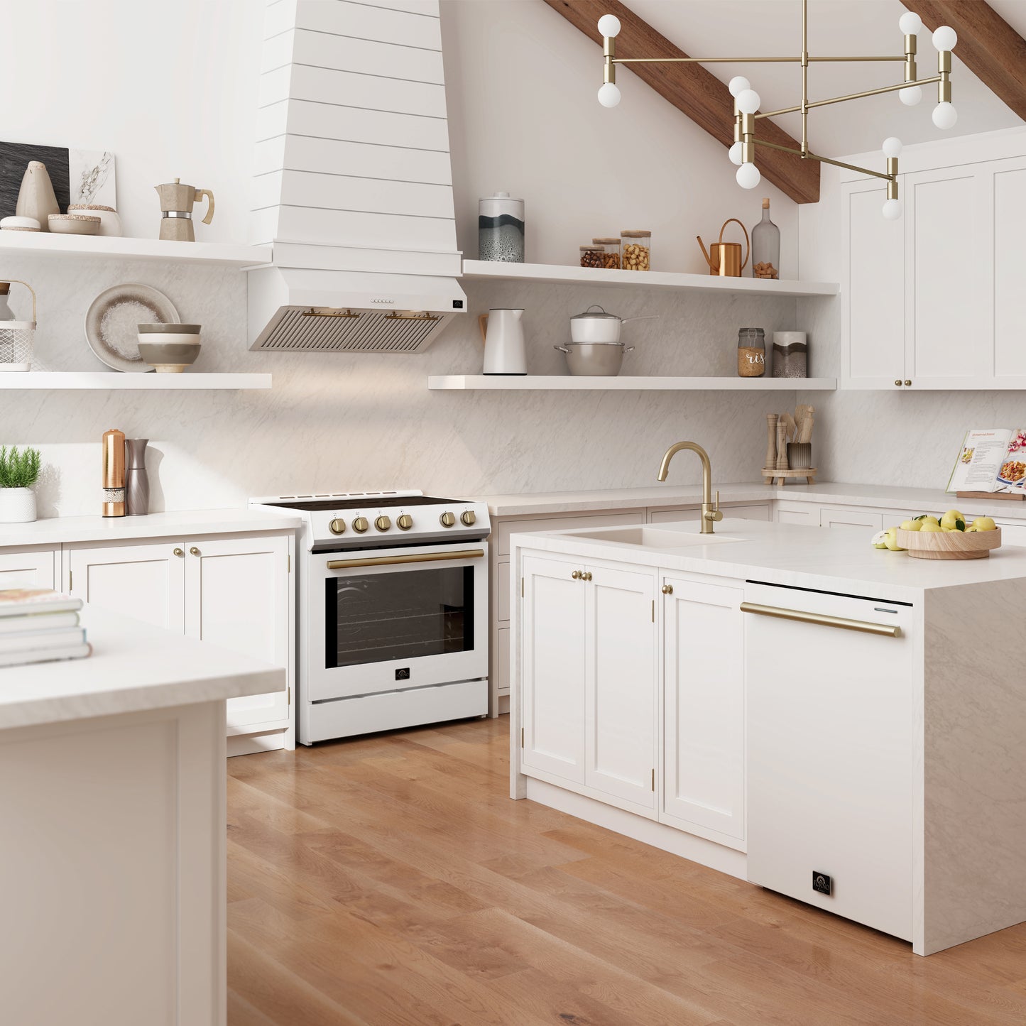 Forno Bari Espresso 30-Inch Under Cabinet Range Hood, White, 600 CFM, LED Lighting, Dishwasher-Safe Baffle Filters, 3-Speed Fan Control