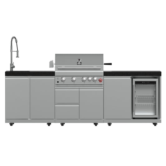 FORNO Bulnes 30-Inch BBQ, 60,000 BTU, 3 Burners with Sear & Rotisserie Infrared Burners, Stainless Steel Outdoor Kitchen with 1.8 cu.ft. Beverage Center & Black Granite Countertops