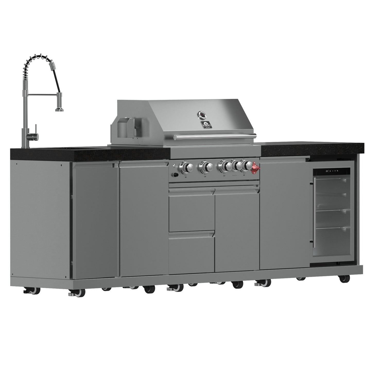 FORNO Bulnes 30-Inch BBQ, 60,000 BTU, 3 Burners with Sear & Rotisserie Infrared Burners, Stainless Steel Outdoor Kitchen with 1.8 cu.ft. Beverage Center & Black Granite Countertops