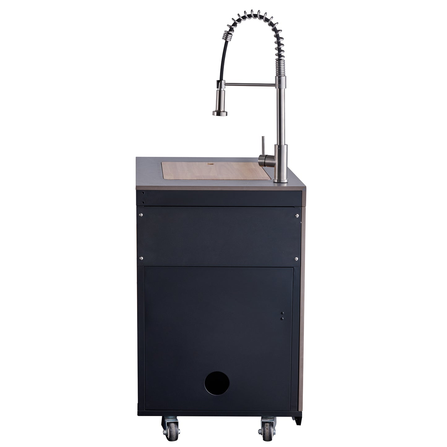 Forno Rimini Outdoor Kitchen 30" BBQ 62,600 BTU, 3 Burners with Sear & Rotisserie, 2.4 cu.ft. Beverage Center, Stainless Steel Sink, Black Cabinets & Gray Sintered Stone Countertop