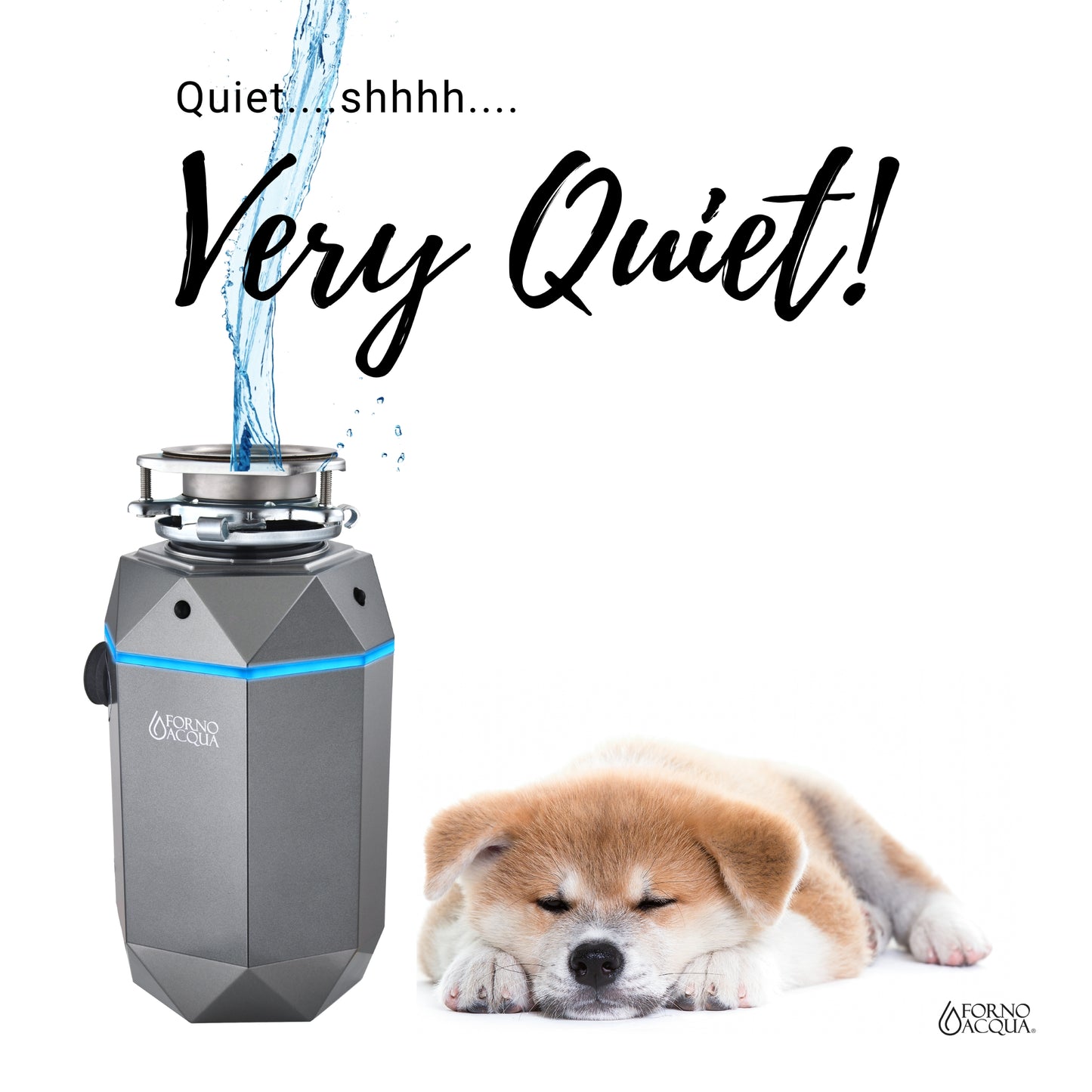 FORNO ACQUA BrightDIAMOND Black Onyx 3/4HP Super Quiet Garbage Disposal Corded with Motion Sensor Cabinet Light & Pre-Wired Air Switch