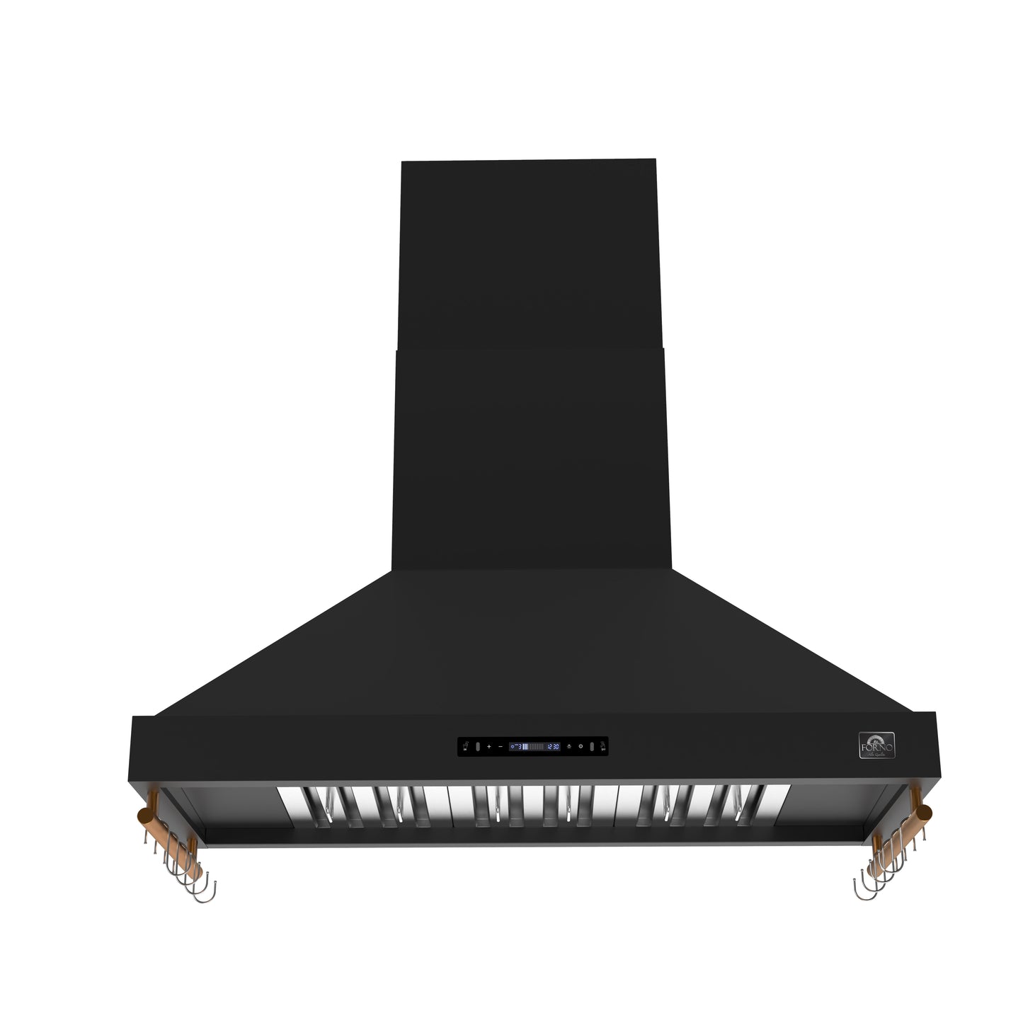 Forno Venezia 48 Inch Wall-Mounted Range Hood in Black with Antique Brass Accessories, Touch Controls and Baffle Filters