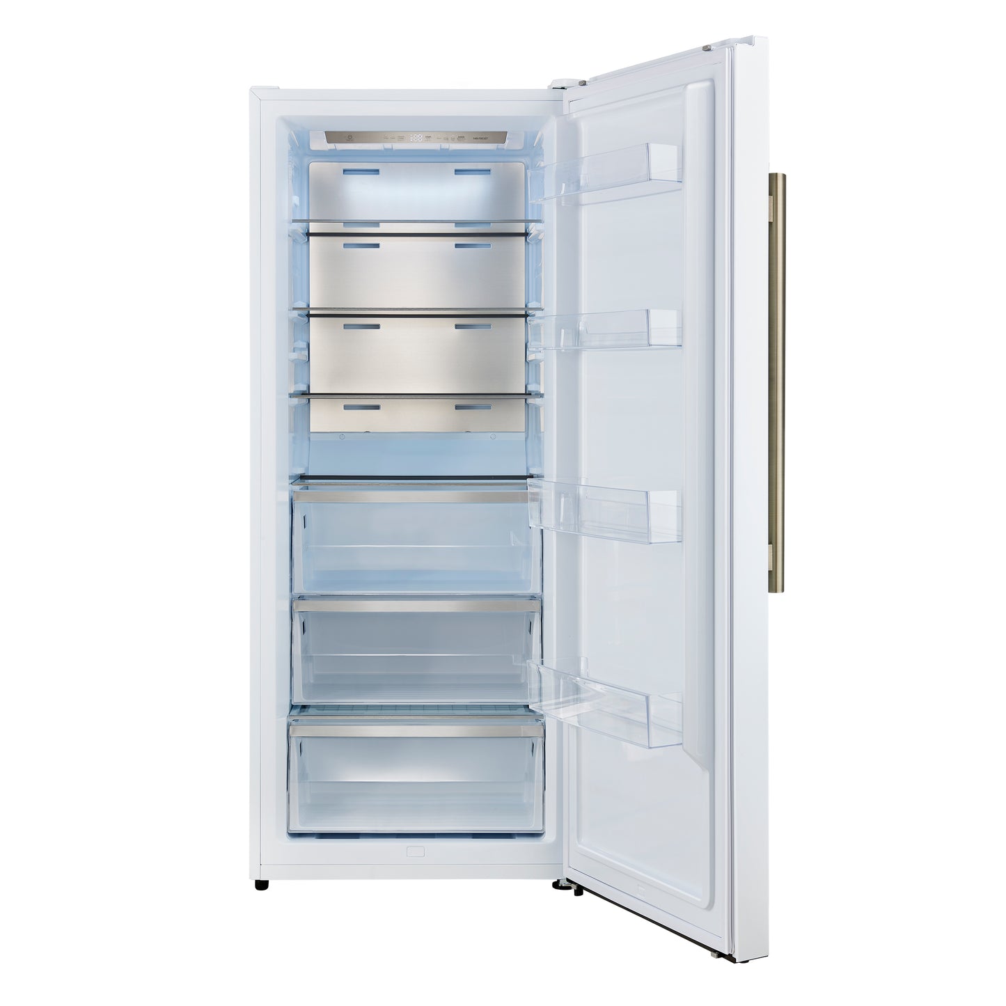 Forno Maderno 28-Inch Convertible Freezer/Refrigerator in White with Antique Brass Handle, 13.6 cu.ft. Right Swing