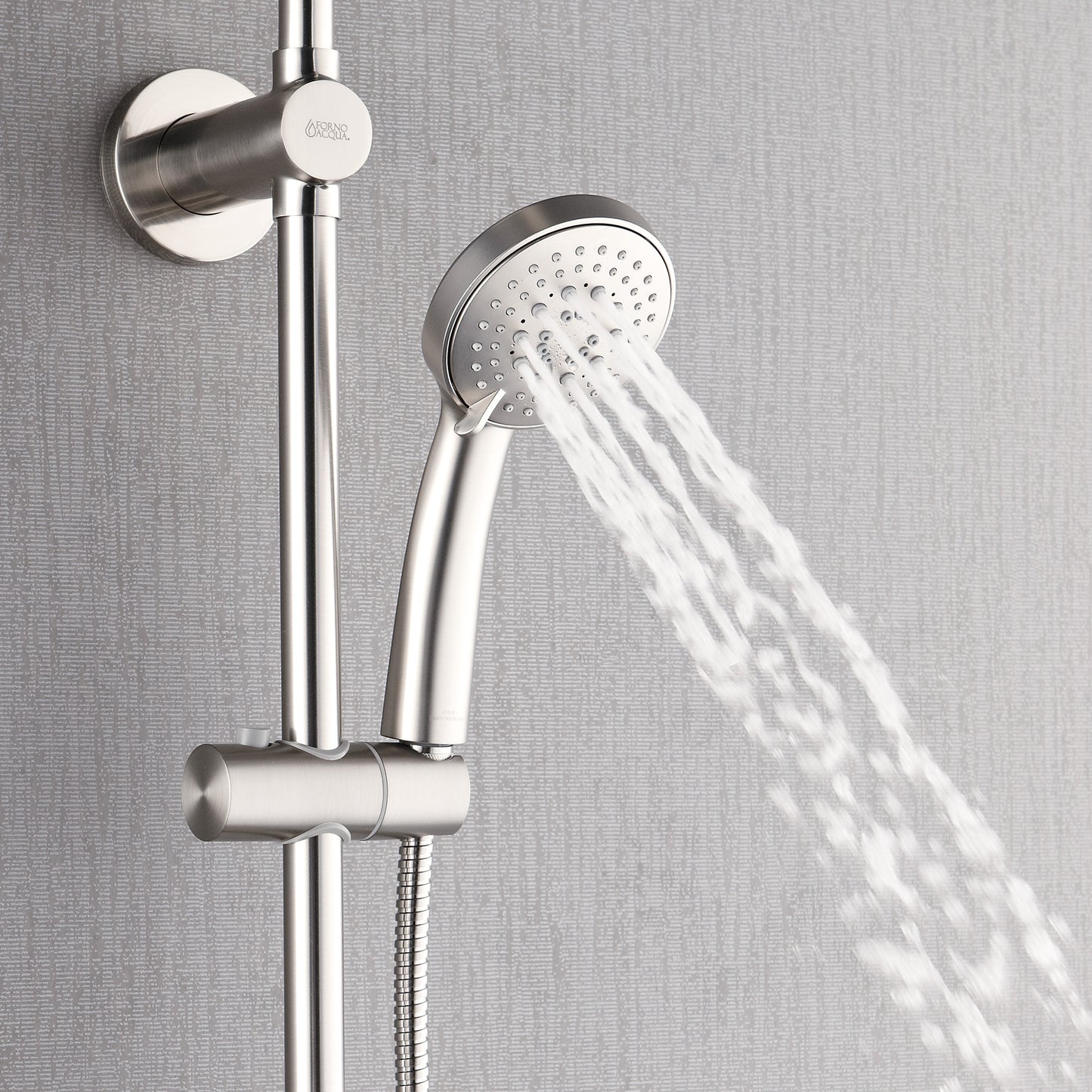 Forno Acqua AcquaSPA Retrofit Shower, Overhead Rainfall Shower, Handheld Shower Head, Body Jets, 6 Way Diverter, Brushed Nickel Finish, 2.5 GPM Flow Rate