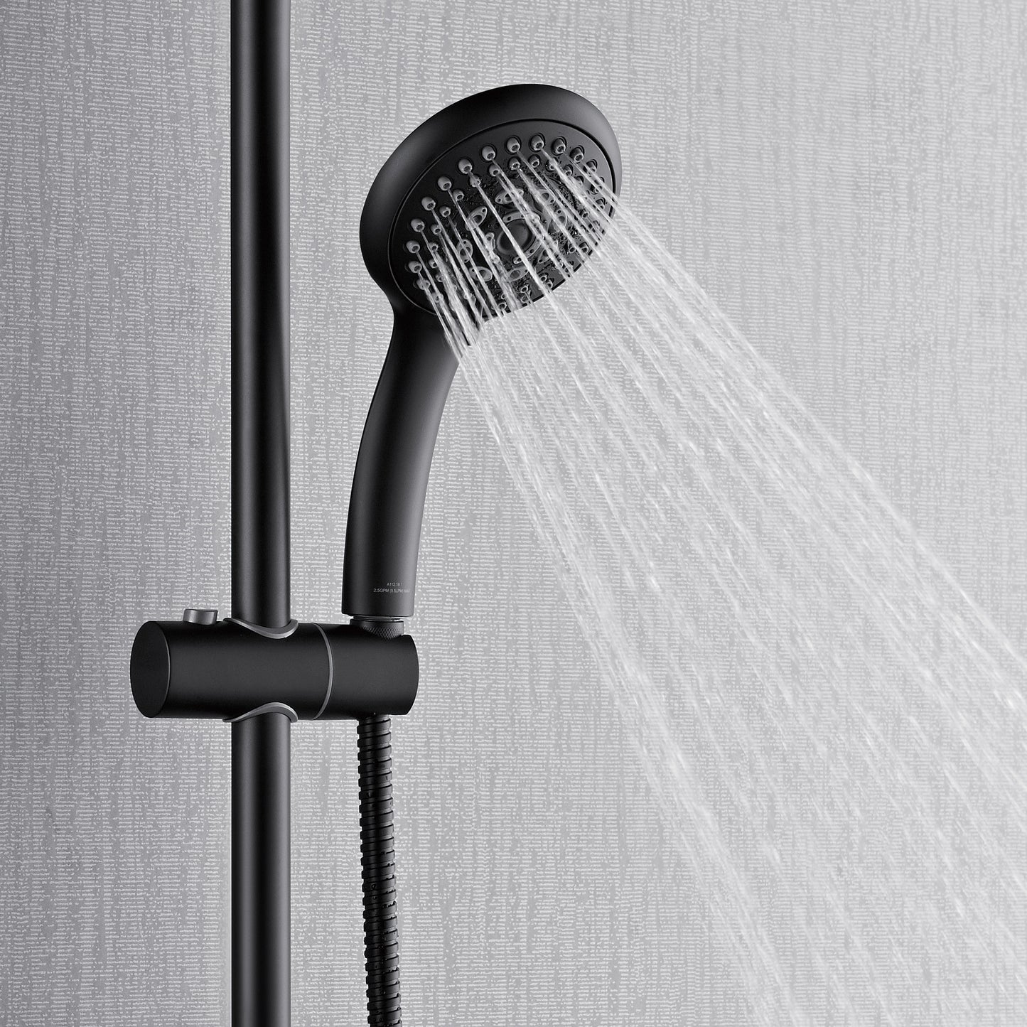 Forno Acqua AcquaFALL Shower, Matte Black Finish, Overhead Rainfall Shower, 7 Way Diverter, Handheld Shower Head, Body Jets, 1.8 GPM Flow Rate