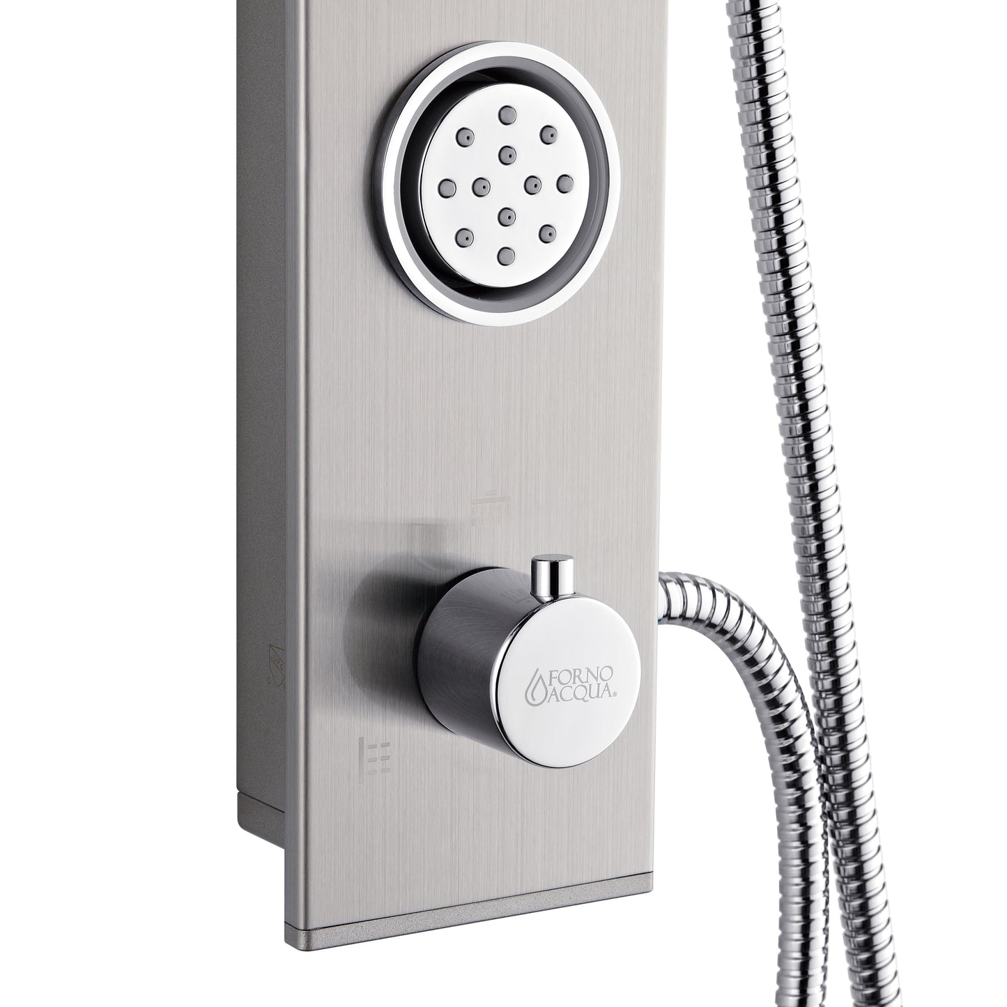 Forno Acqua AcquaSPA Shower Panel with SensoTemp, Stainless Steel, Overhead Rainfall Shower, Handheld Shower Head, Body Jets, 1.8 GPM Flow Rate