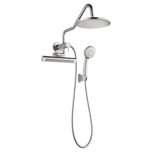 Forno Acqua AcquaFALL Mini Shower Head, Brushed Nickel Finish, Overhead Rainfall Shower, 7 Way Diverter, Handheld Shower Head, Body Jets, 2.5 GPM Flow Rate