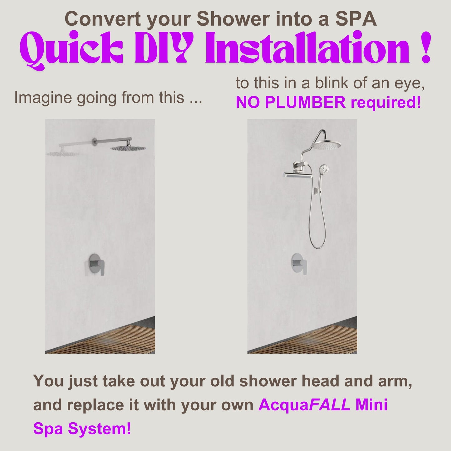 Forno Acqua AcquaFALL Mini Shower Head, Brushed Nickel Finish, Overhead Rainfall Shower, 7 Way Diverter, Handheld Shower Head, Body Jets, 2.5 GPM Flow Rate