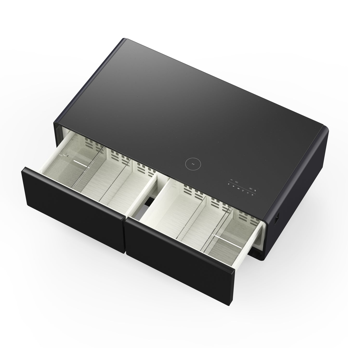 Forno Evoluto Tavolo 51-Inch Black Smart Coffee Table – Dual Refrigerator Drawers, Bluetooth 5.0 Audio, Wireless Charging & RGB Ambient Light