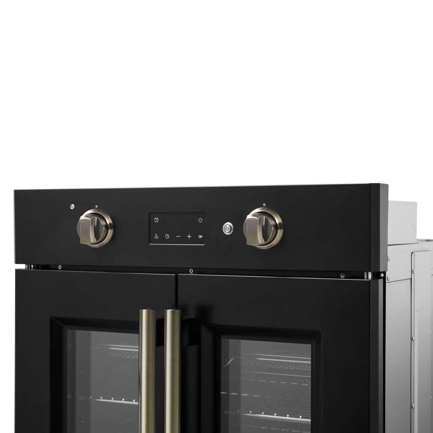 Forno Asti 30-Inch French Door Electric Wall Oven in Black & Antique Brass, 3.68 cu. ft. True Convection, 3,600W, Air Fry, Sous Vide, Self-Clean