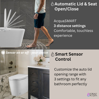 FORNO ACQUA Luxurious Smart Toilet. Includes Heated Seat, Auto Flush, Auto Lid, Powerful Flush, Ideal for Powder Rooms.