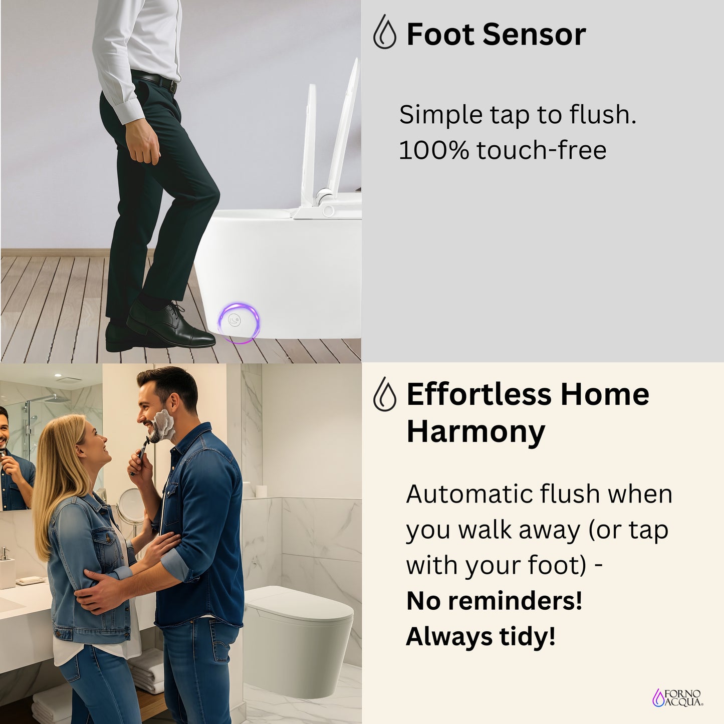 FORNO ACQUA Luxurious Smart Toilet. Includes Auto Flush, Powerful Flush, sleek tankless design Ideal for Powder Rooms.