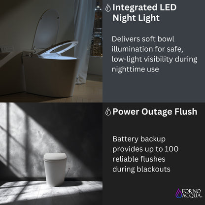 FORNO ACQUA Luxurious Smart Toilet. Includes Auto Flush, Powerful Flush, sleek tankless design Ideal for Powder Rooms.