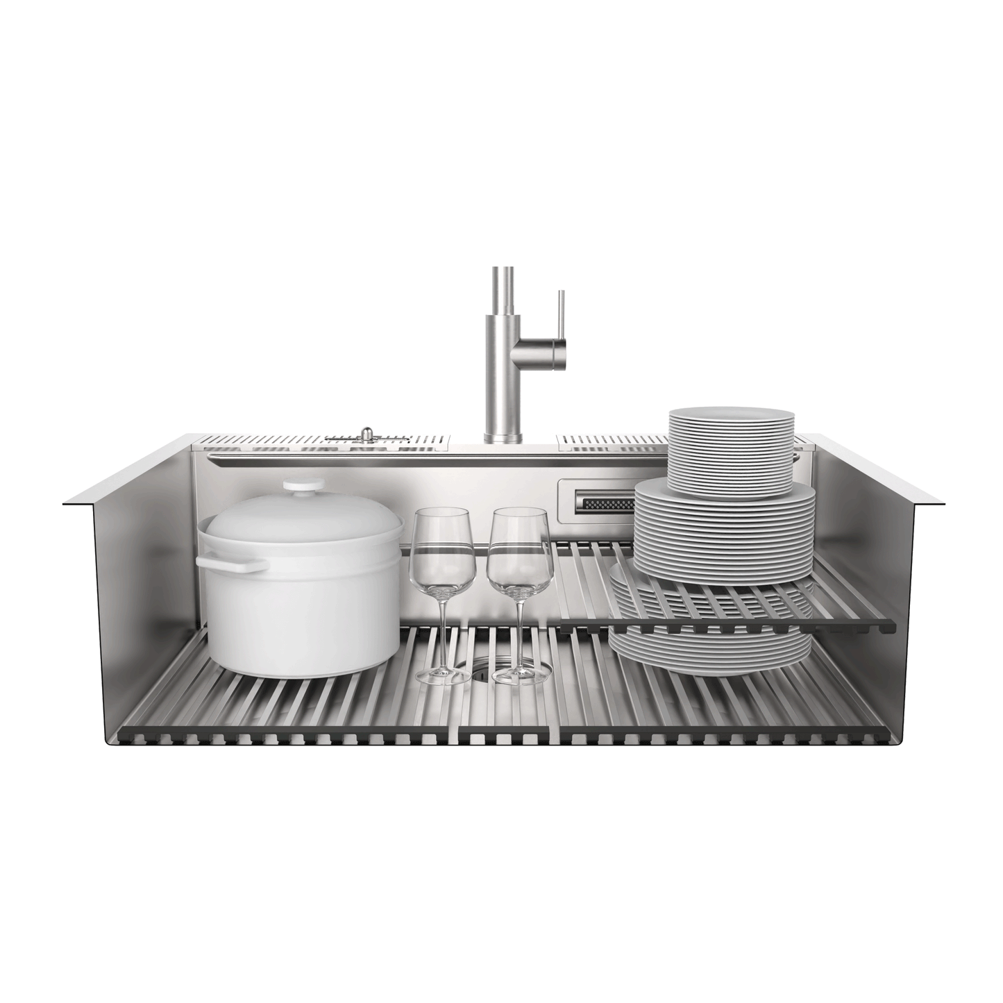 FORNO ACQUA 33 in. Drop-In/Undermount 40/60 Double Bowl Stainless Steel Sink with Waterfall Faucet