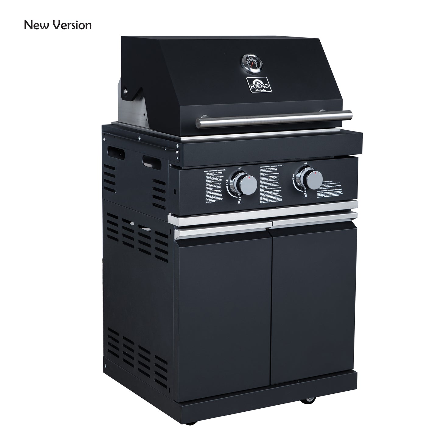 Forno All’Aperto 99,600 BTU Outdoor Kitchen, 5 Burners, Infrared Burners, Side Burner, Black Sintered Stone Countertops, Gas Pizza Oven, Sink Module, Bar & Beverage Center