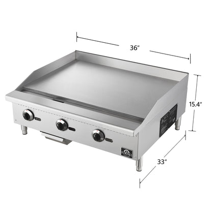 Forno Commerciale 36 Inch Gas Griddle, 3 Burners