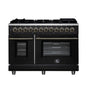Forno Massimo 48 Inch Freestanding Dual Fuel Range in Black with Antique Brass Accessories, 8 Burners, 6.58 cu. ft. Convection Oven