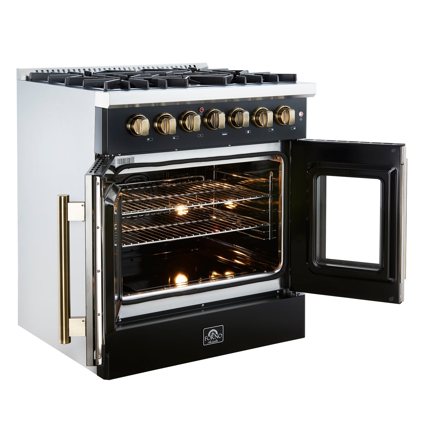 Forno Galiano 30-inch Freestanding French Door Dual Fuel Range Black