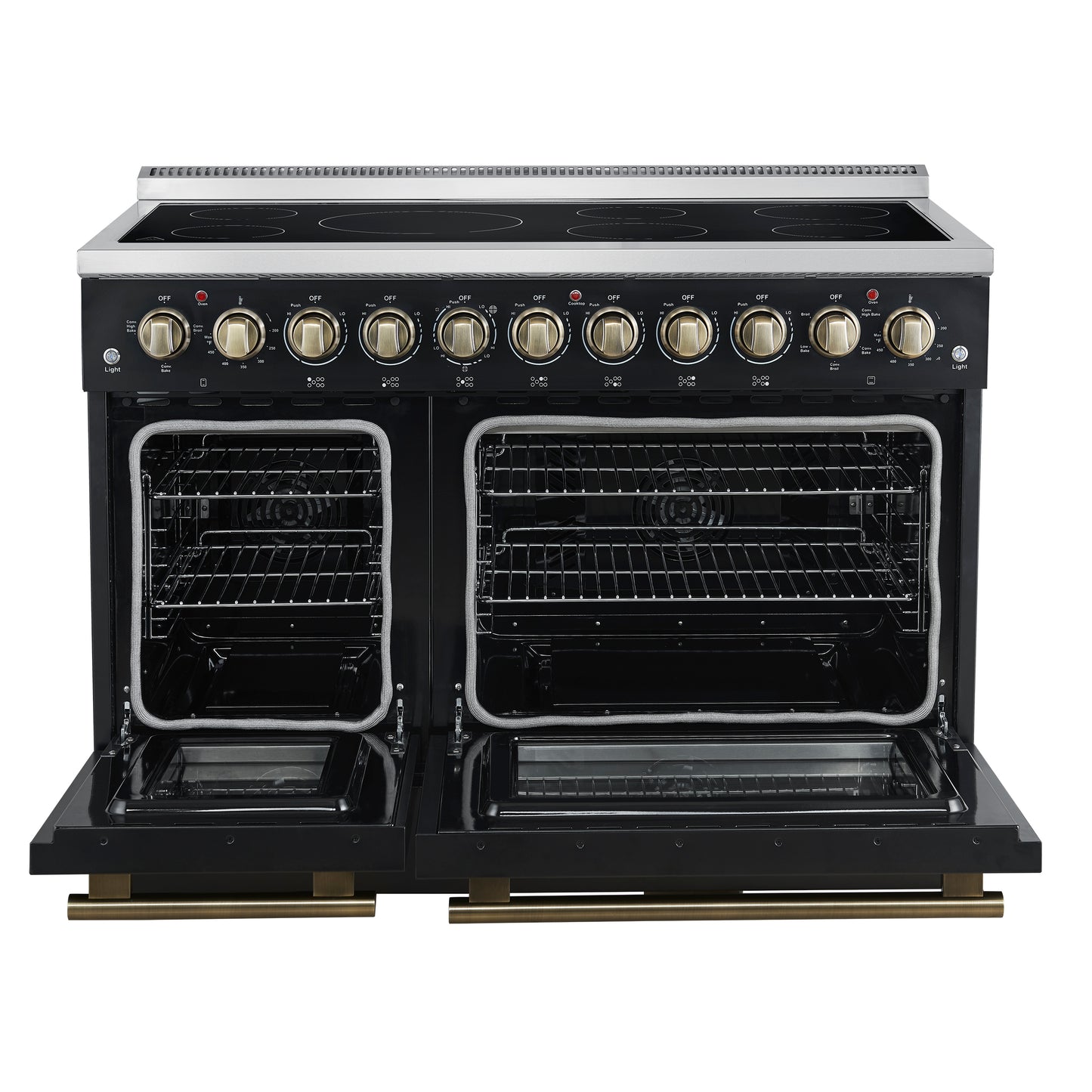 Forno Paolo 48 Inch Freestanding Electric Range in Black with Antique Brass, 6.7 cu.ft, True Convection Oven, Energy Efficient