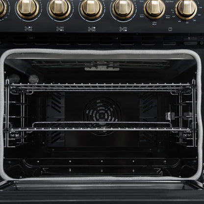 Forno Paolo 48 Inch Freestanding Electric Range in Black with Antique Brass, 6.7 cu.ft, True Convection Oven, Energy Efficient