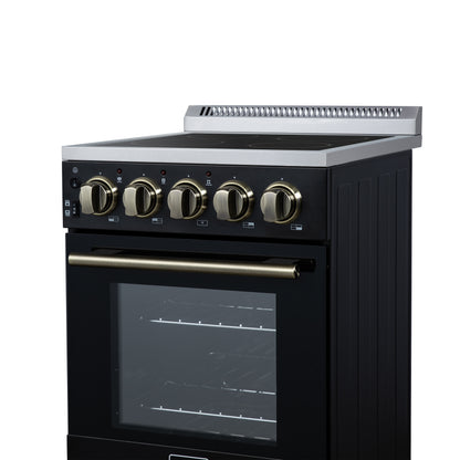 Forno Pallerano 20 Inch Freestanding Electric Range in Black with Antique Brass, Compact Design