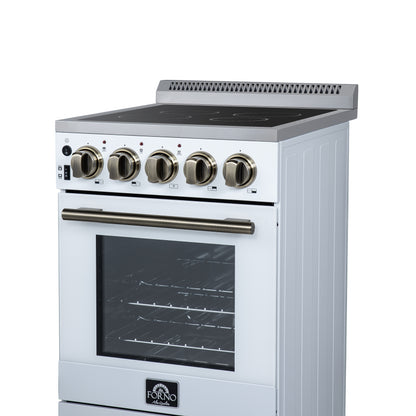 Forno Pallerano 20 Inch Freestanding Electric Range in White with Antique Brass, Compact Design