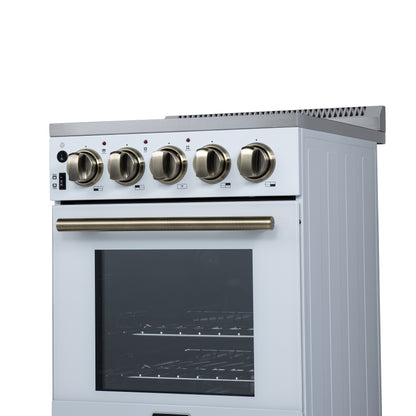 Forno Pallerano 20 Inch Freestanding Electric Range in White with Antique Brass, Compact Design