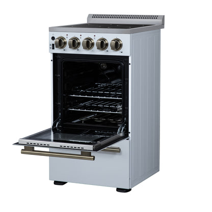 Forno Pallerano 20 Inch Freestanding Electric Range in White with Antique Brass, Compact Design