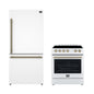 FORNO Premium 2-Piece Kitchen Bundle - Leonardo Espresso 30" White Range, 31" White Bottom Freezer Refrigerator - FBDL-003-03CA
