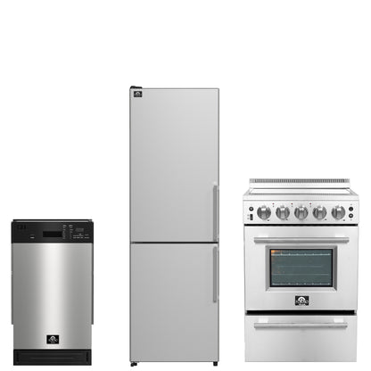 FORNO 3-Piece Stainless Steel Kitchen Appliance Bundle – Home Depot Exclusive – 24” Electric Range, 18” Dishwasher, 24” Bottom Freezer Refrigerator Left Swing | SKU: FBDL-THD-002