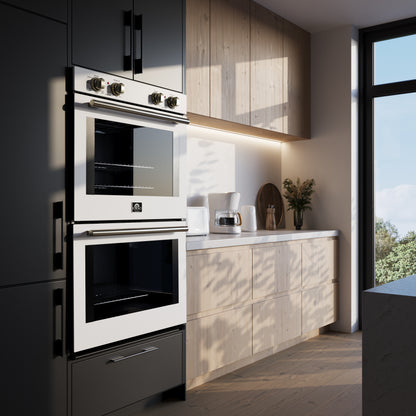 Forno Vomero 30-Inch Double Wall Oven, White, 10 cu.ft Total Capacity, 7100W Convection, Mechanical Controls, Manuel Steam Clean