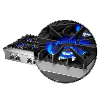 Forno Cossato Alta Qualita 48-Inch Pro-Style Gas Rangetop, Stainless Steel, 8 Sealed Burners, 107,000 BTU Total Output, Continuous Cast Iron Grates