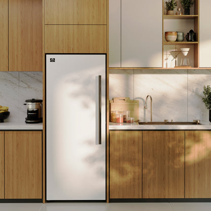 Forno Maderno 28-Inch Convertible Upright Freezer/Refrigerator in White with Antique Brass Handle, 13.6 cu.ft., Left Swing