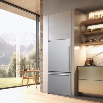 FORNO Premium 3-Piece Kitchen Bundle - Leonardo Espresso 30" Stainless Steel Range, 31" Stainless Steel Bottom Freezer Refrigerator, 24" Stainless Steel Dishwasher - FBDL-007-01US